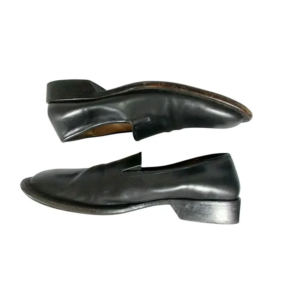 BCBGMAXAZRIA! FAB BLACK GENUINE LEATHER SQUARE TOE, STACK HEELS LOAFERS! SZ 8.5D